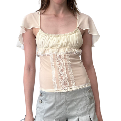 Lace Ruffle Fitted Chiffon Top