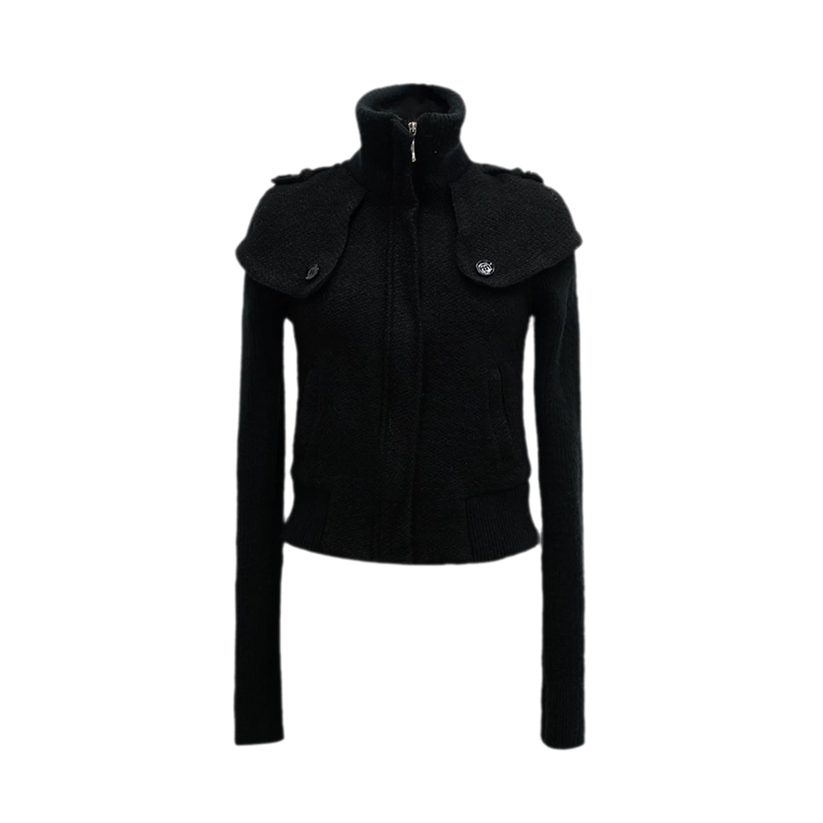 Chaqueta de lana con cuello de chal y patchwork