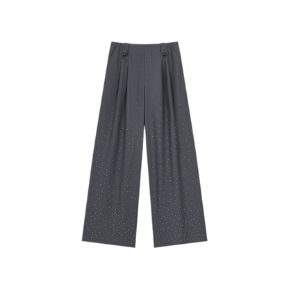 Rhinestone Pleated Waistband Wide-Leg Pants