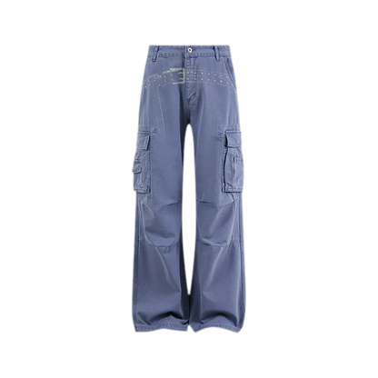 Washed Distressed Wide-Leg Cargo Pants