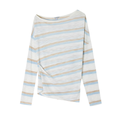 Sheer One-Shoulder Stripe Tee