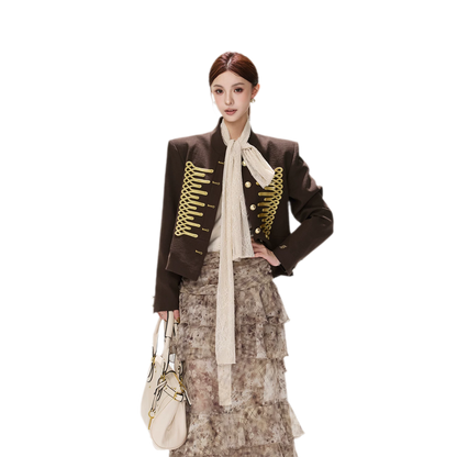 Textured Cropped Stand-Collar Jacket