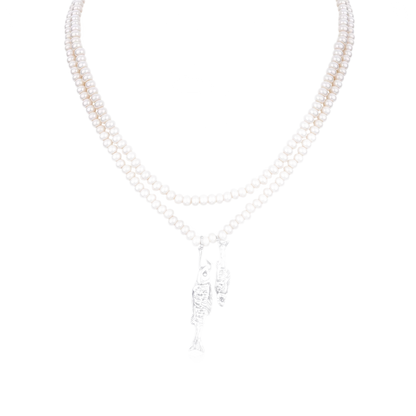 Double-Layer Beaded Fish Pendant Necklace