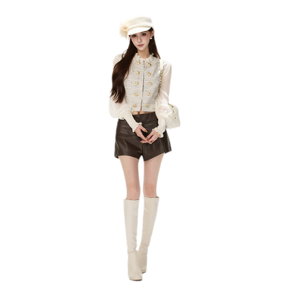 Multicolor Tweed Lantern Sleeve Jacket