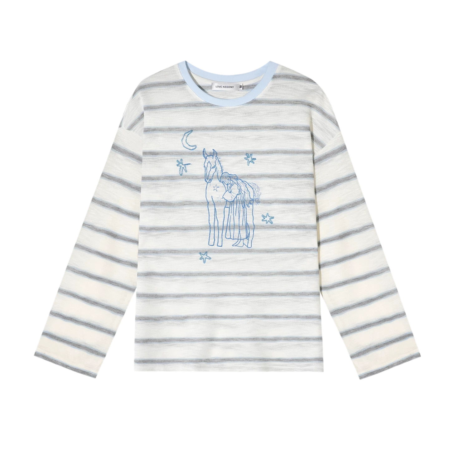 Embroidered Beaded Striped Loose T-shirt