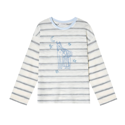 Embroidered Beaded Striped Loose T-shirt