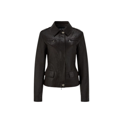 Distressed Cinched Waist PU Jacket