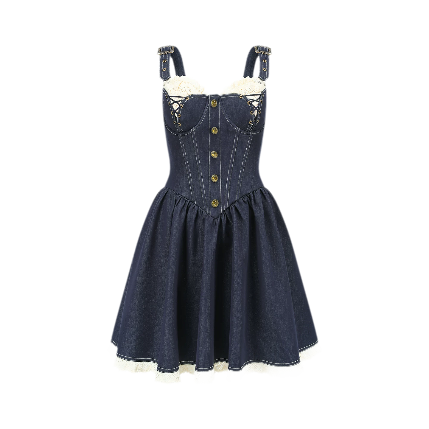 Boned Lace Denim Dress