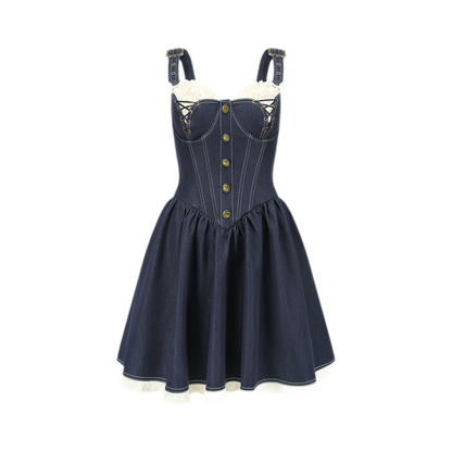 Boned Lace Denim Dress