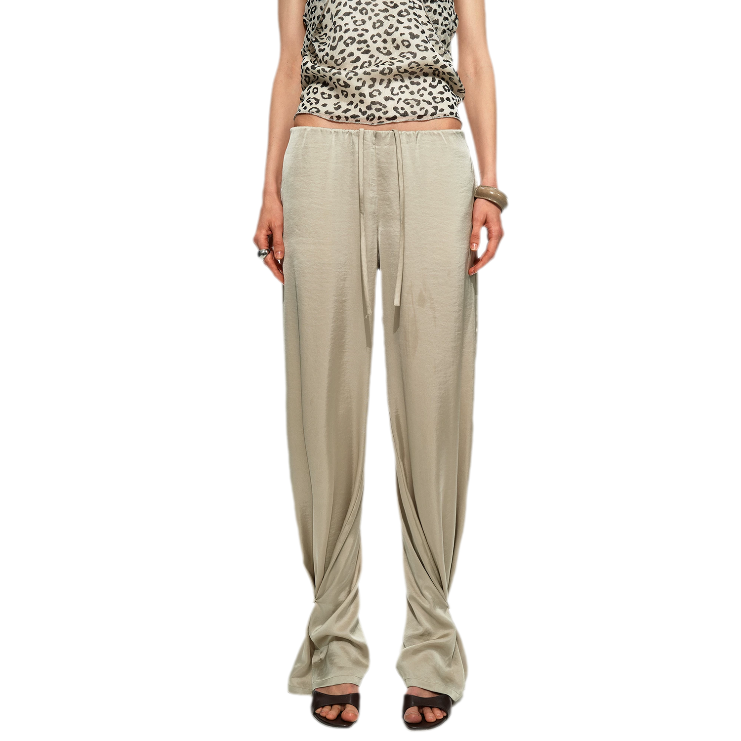 Textured Satin Drawstring Pants