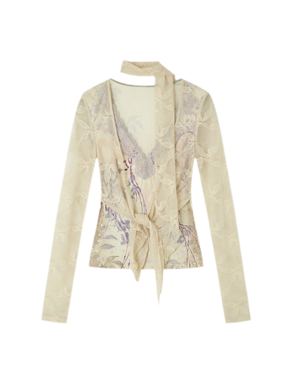 Cardigan aderente con pannelli in pizzo