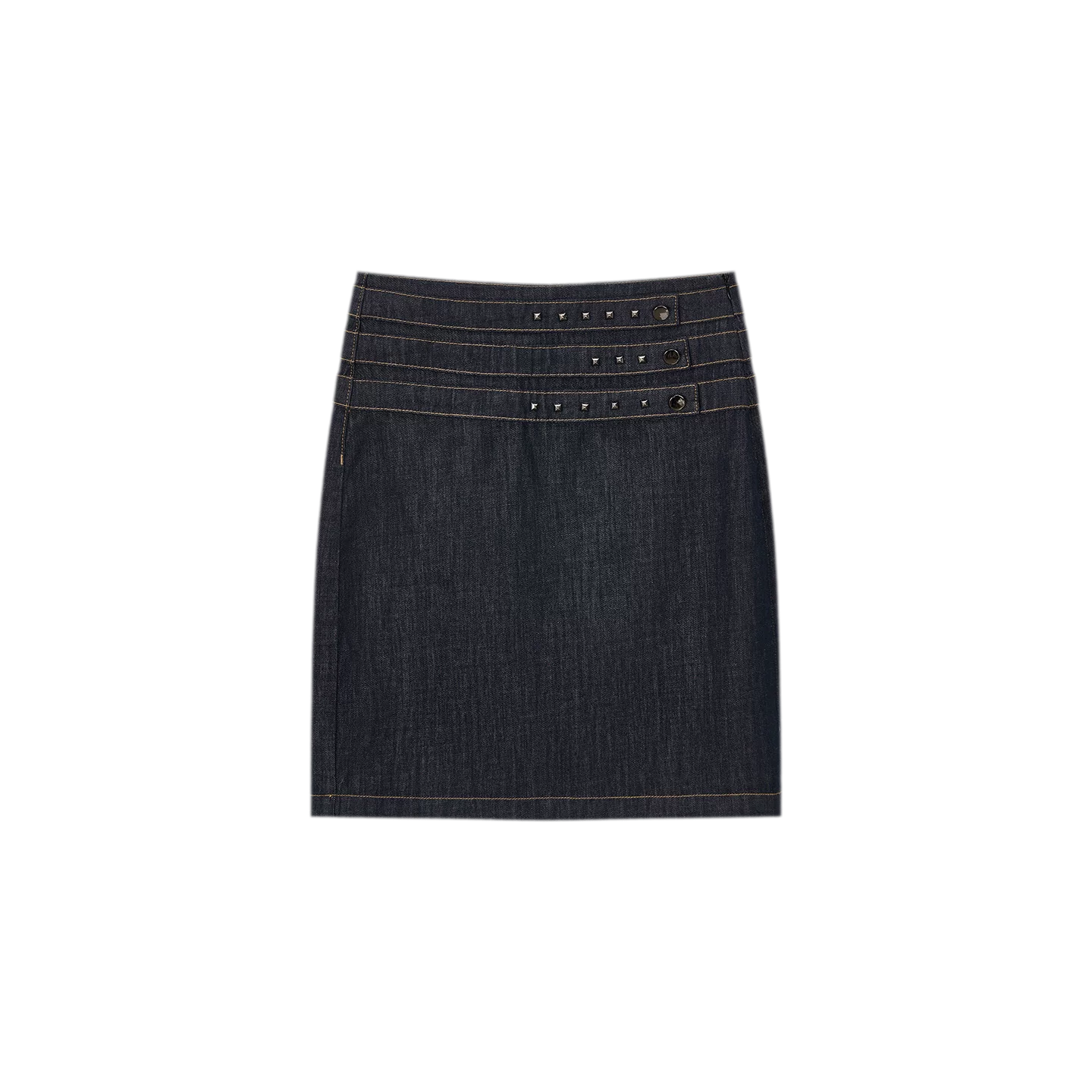Retro Denim Blue Studded Straight Skirt