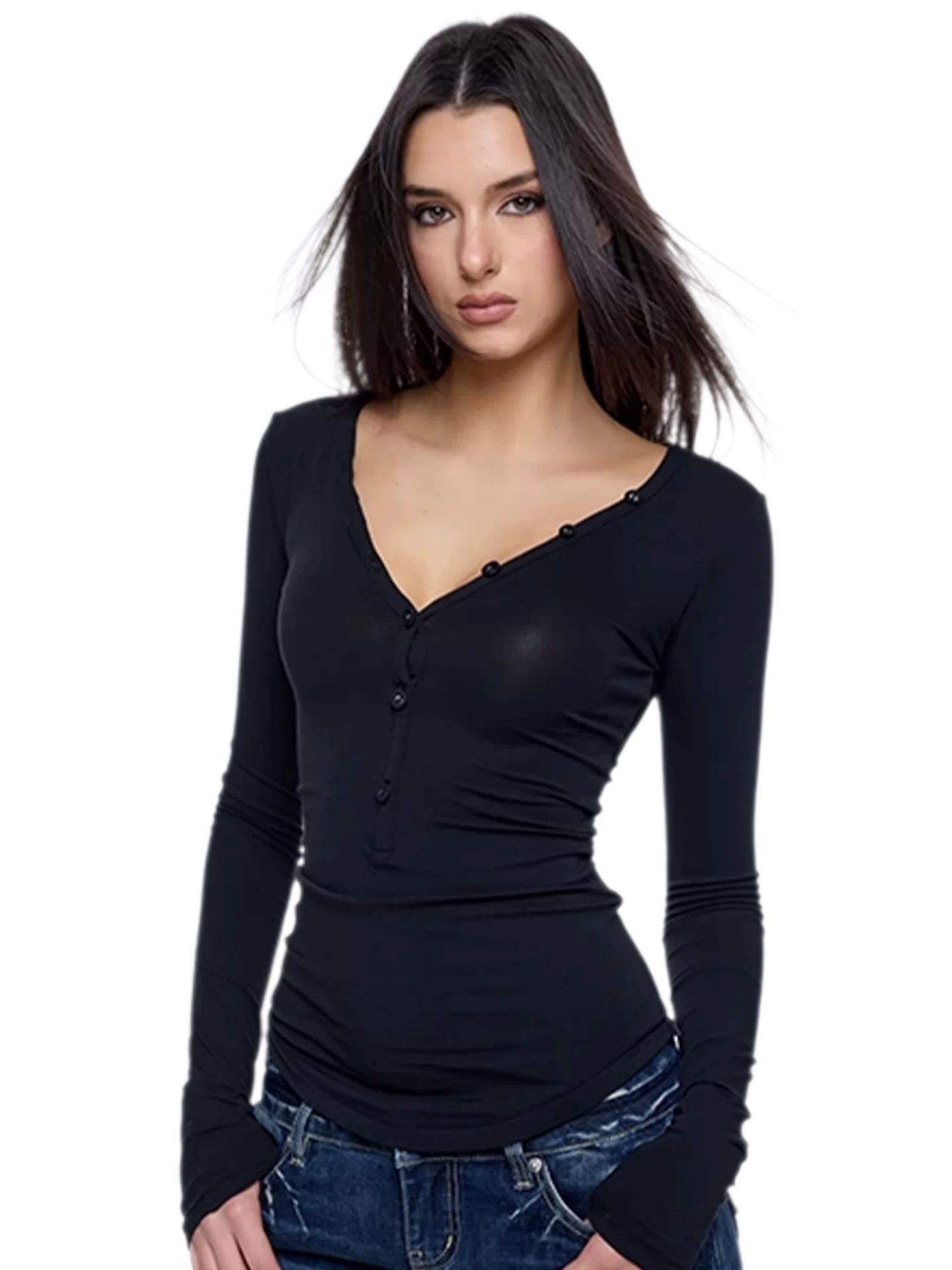 Slim V-Neck Knit Top