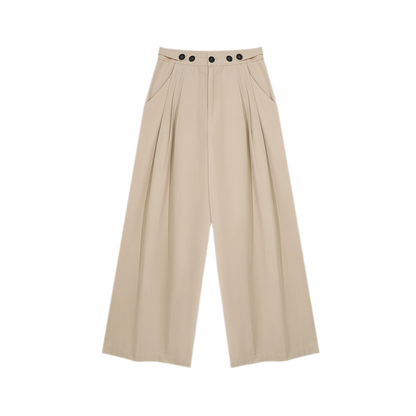 Pantaloni in cotone con pieghe e gamba ampia