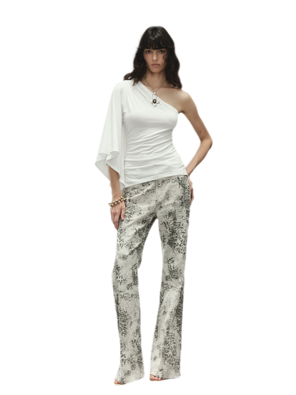 Vintage Leopard Print Washed Denim Pants