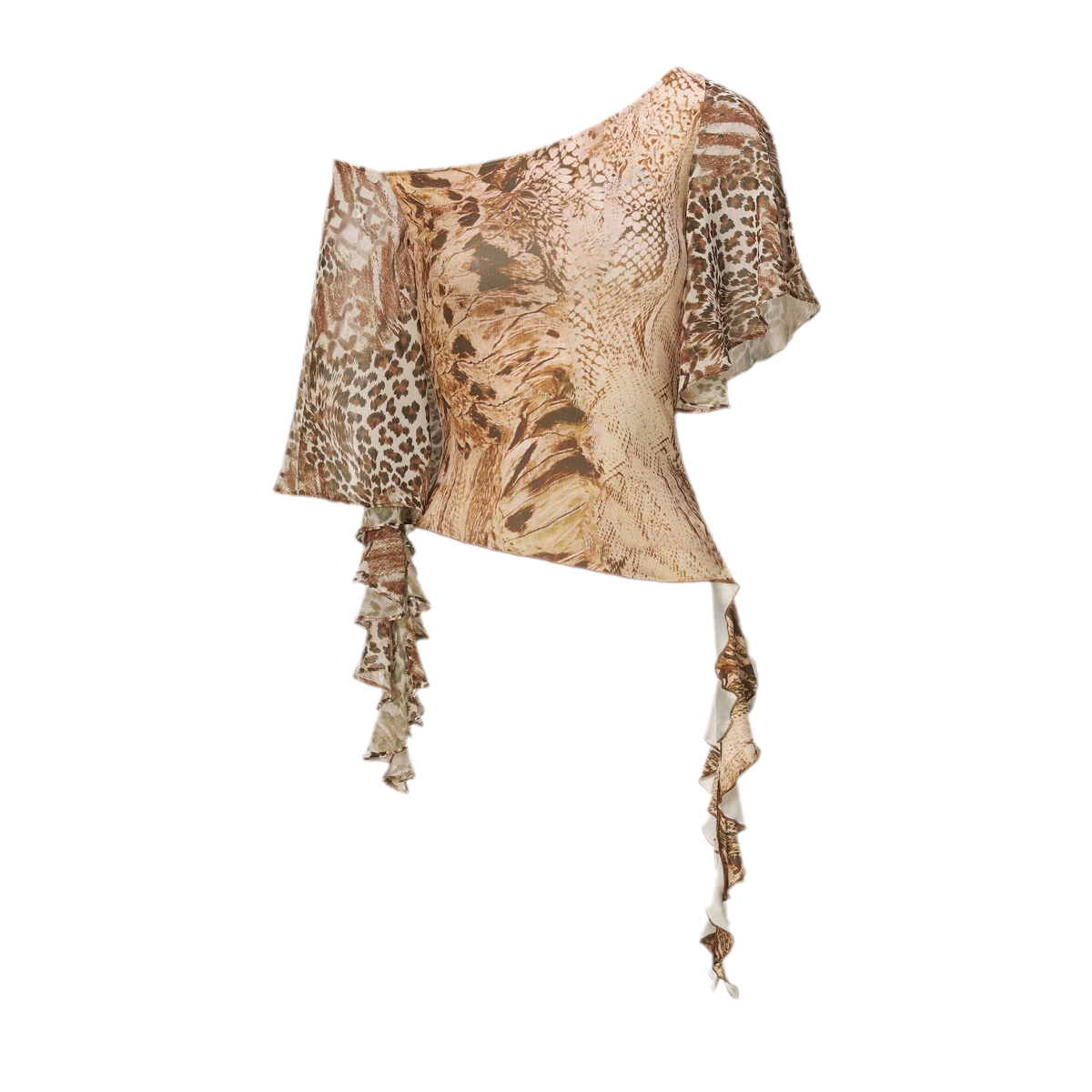 Leopard &amp; Snake Print Asymmetric Ruffle Top