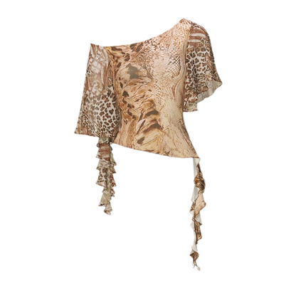 Leopard &amp; Snake Print Asymmetric Ruffle Top