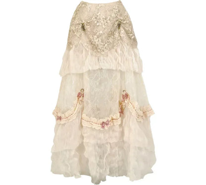 Embroidered Bustle Train Skirt
