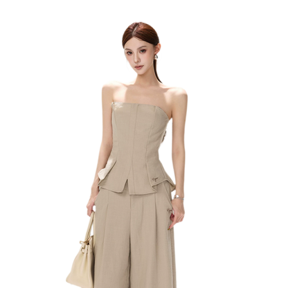 Pleated Ruffle Bustier Trouser Set