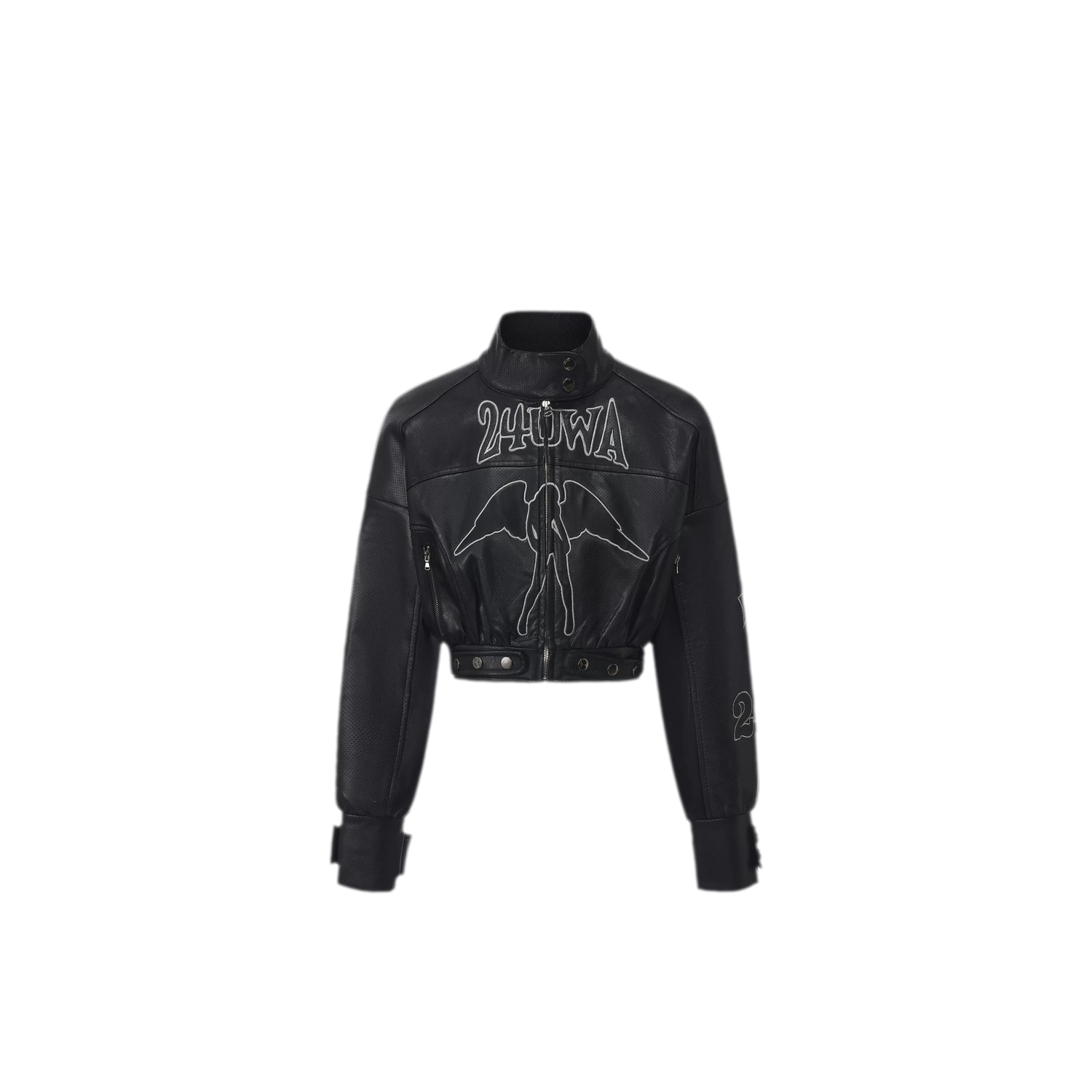 Appliqué Cropped Motorcycle Jacket