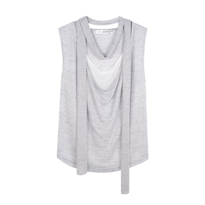 Draped Neckline Lace Patchwork Vest