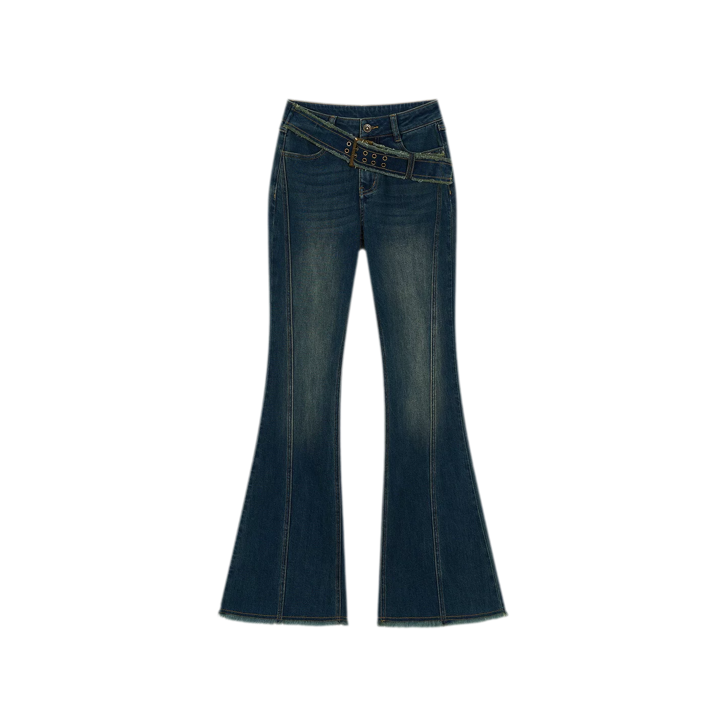 Washed Panel Flare Jeans