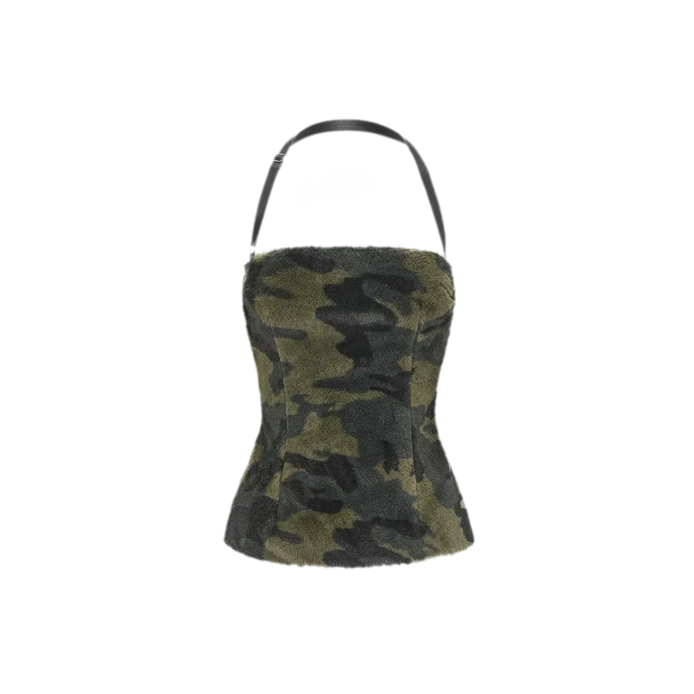 Camouflage Faux Fur Top