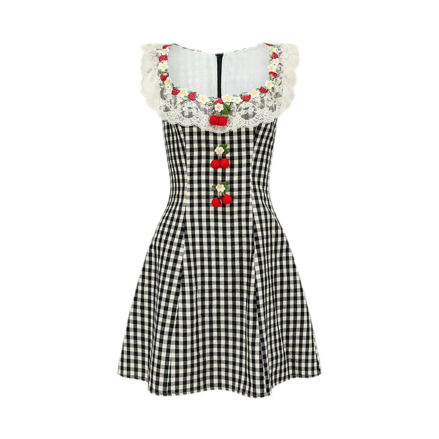 Lace Trim Plaid Mini Dress