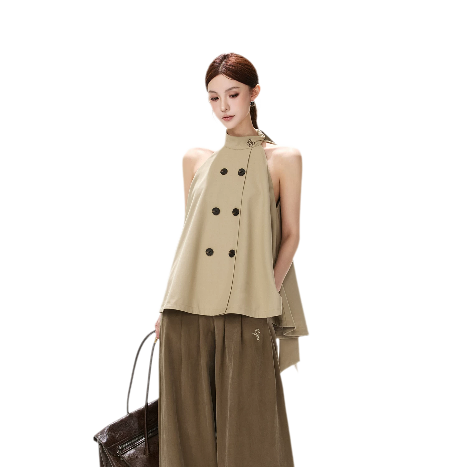 Twill Asymmetric Halter Top