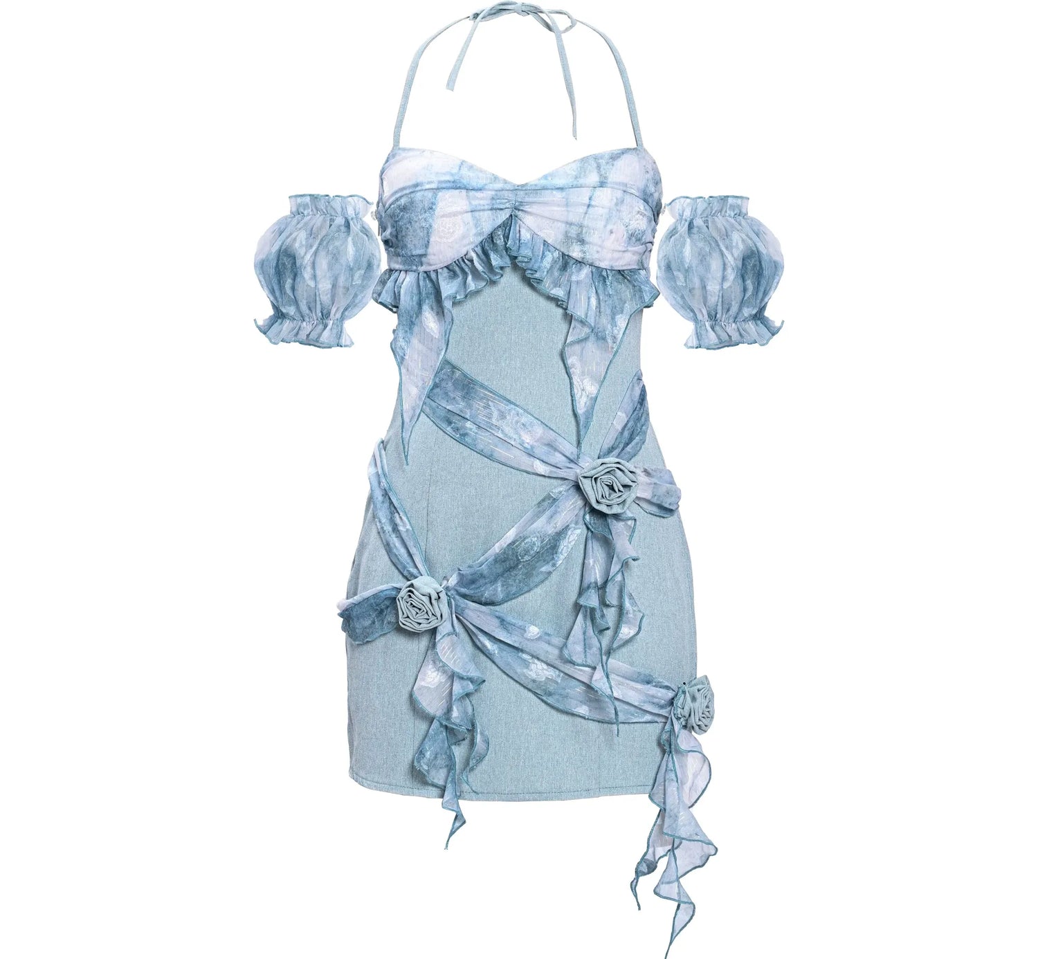Rose Jacquard Halter Mini Dress