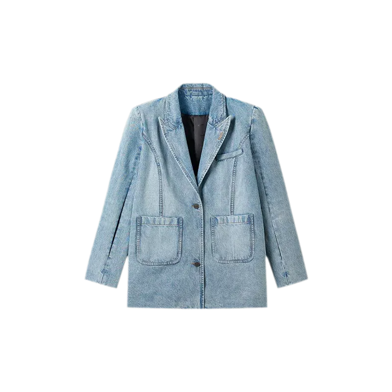 Washed Coated Denim Blazer