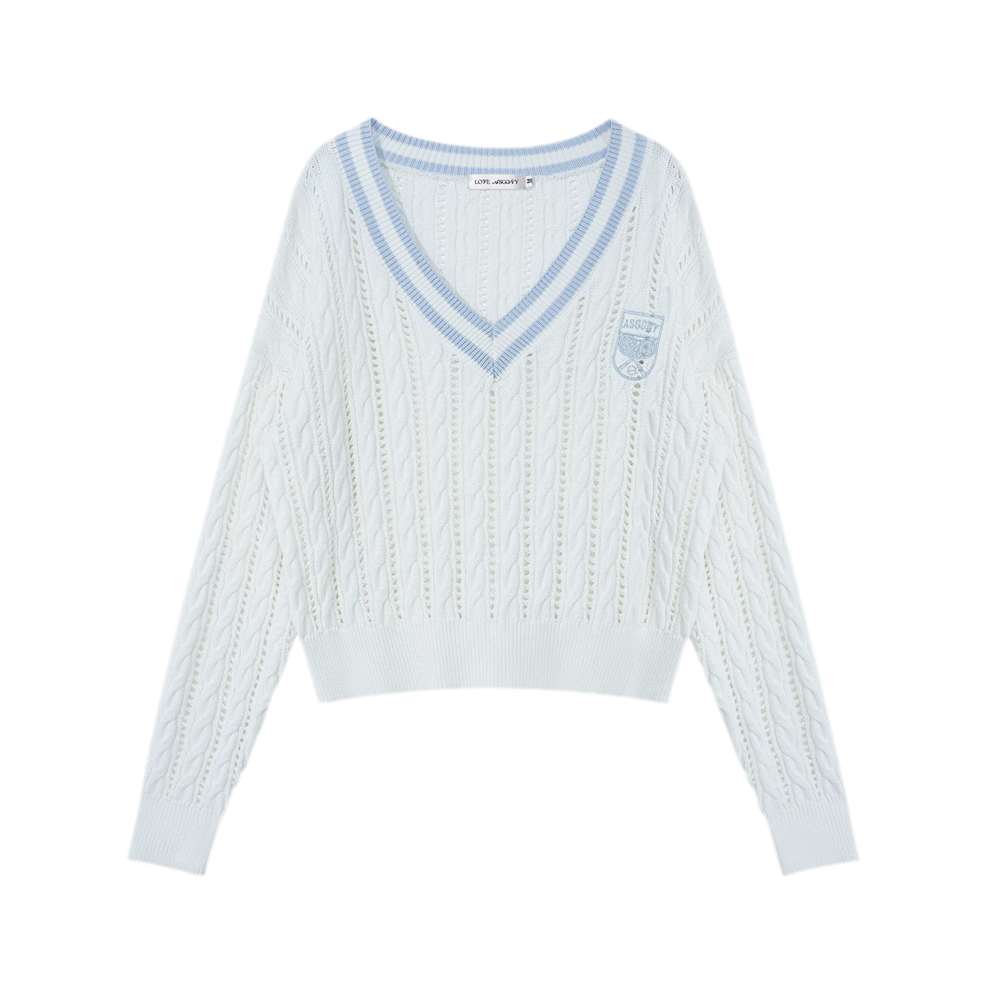 Cable Knit Cropped V-Neck Sweater