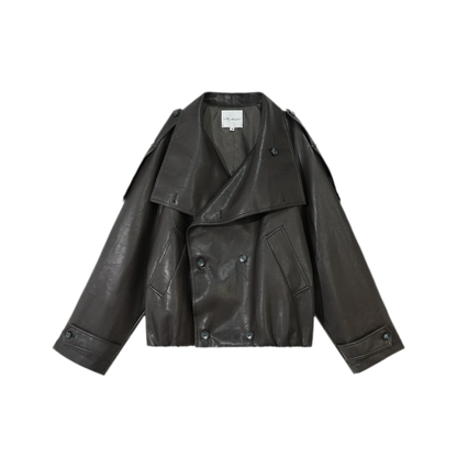 Faux-Leather Oversized Double-Breasted Jacket
