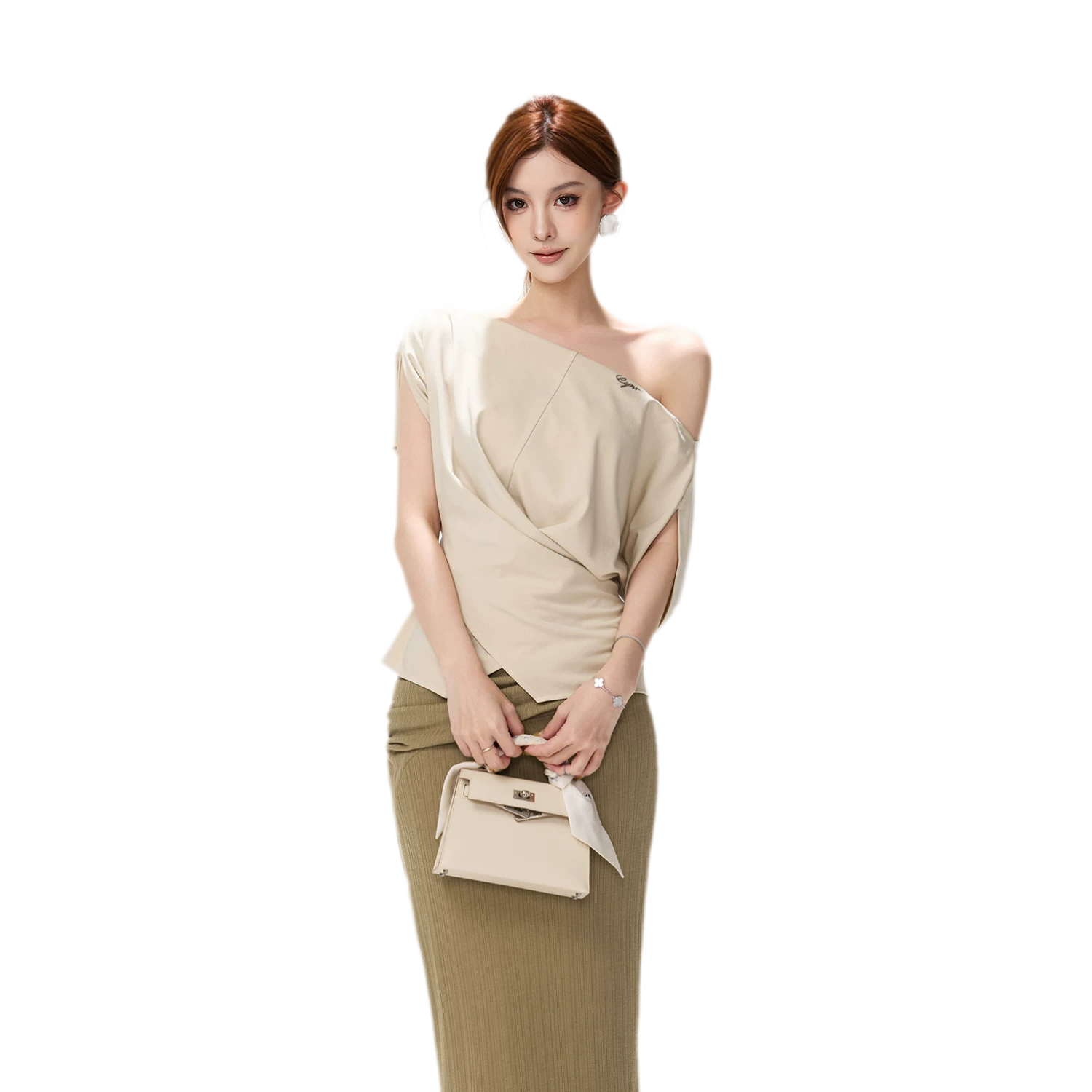 Lyocell Asymmetric Wrap Knit Top