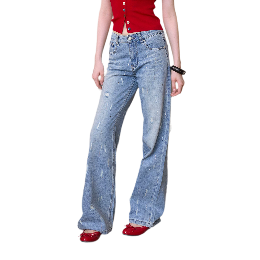 NEVERMORE Rhinestone Distressed Denim Pants – Jeans