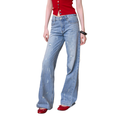 Rhinestone Distressed Denim Pants