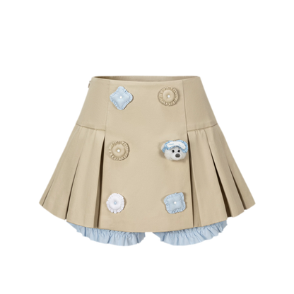 Bear Pleated Cotton Skort