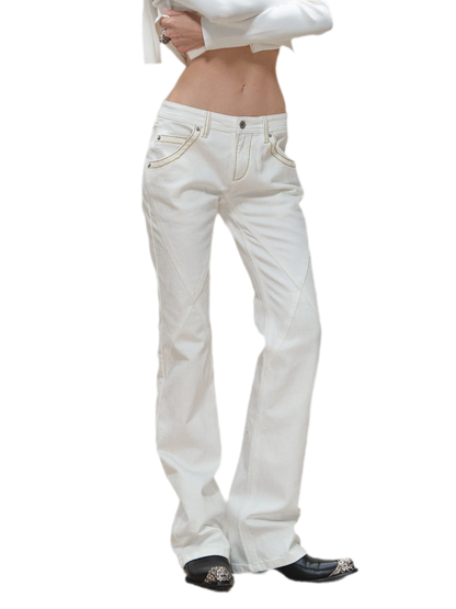Vintage Distressed Slim White Denim Pants