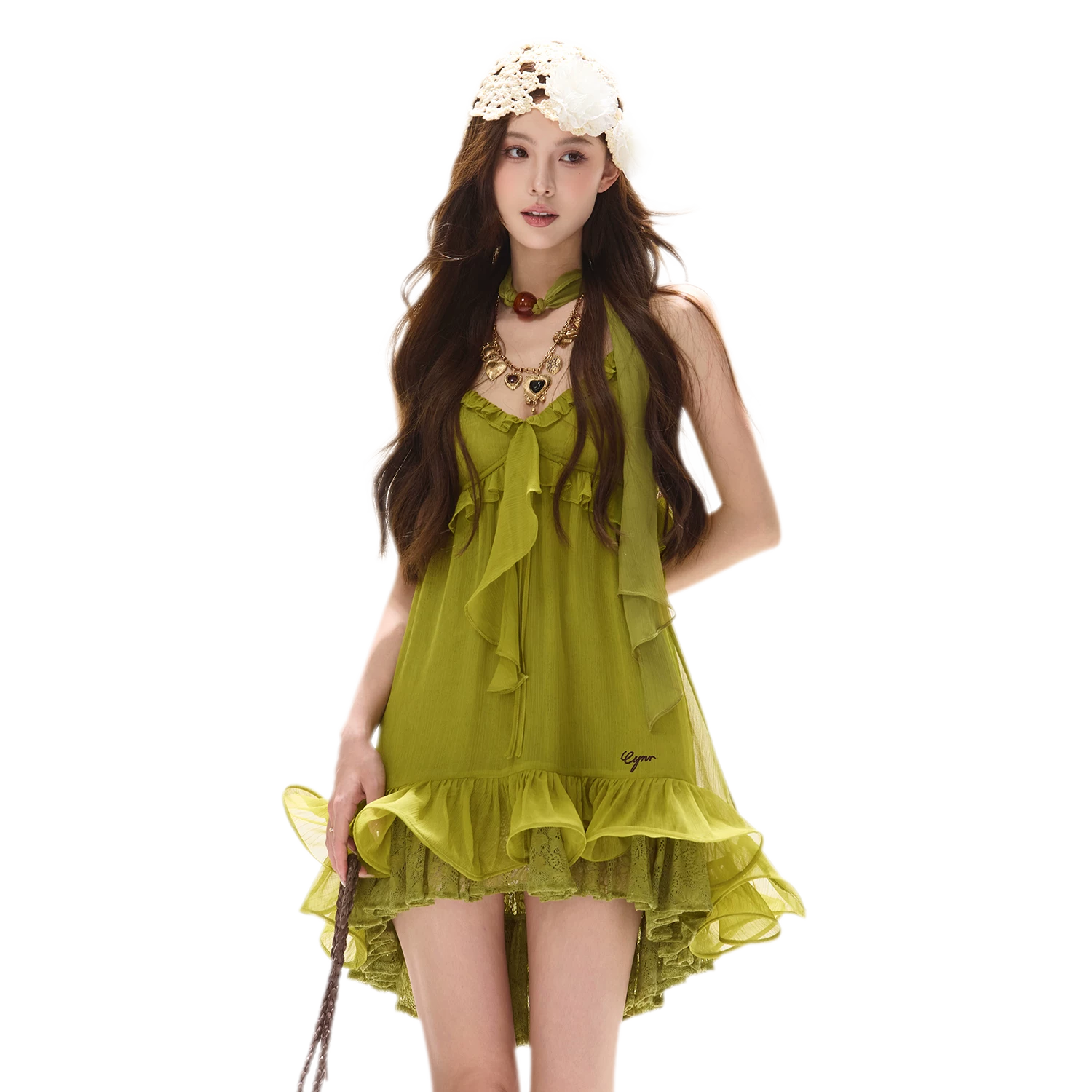 CYNR Ruffled Halter Chiffon Dress – CHINASQUAD