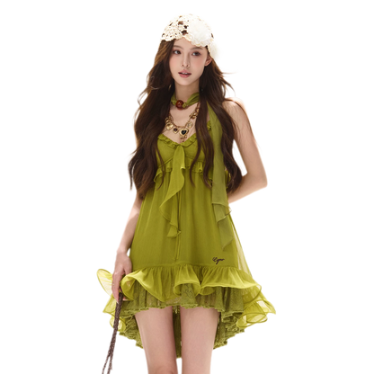 Ruffled Halter Chiffon Dress