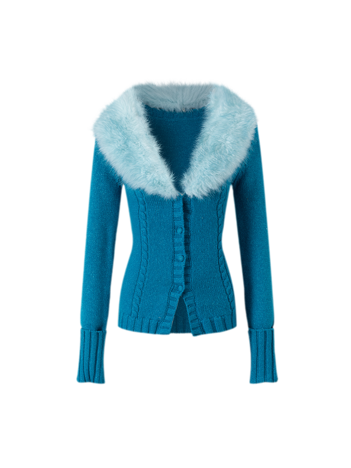 Bộ cardigan và chân váy dệt kim ánh nhũ