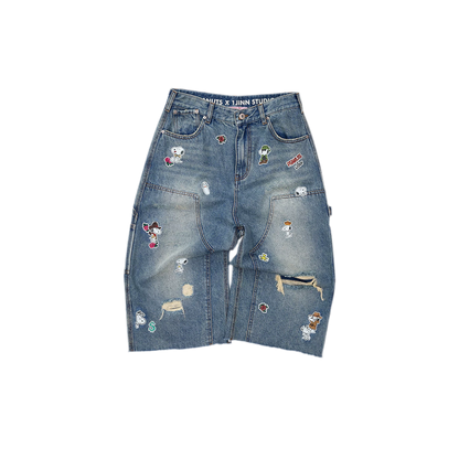 Washed Distressed Cropped Jeans