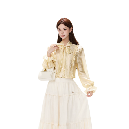 Shimmering Ruffle Lantern Sleeve Blouse