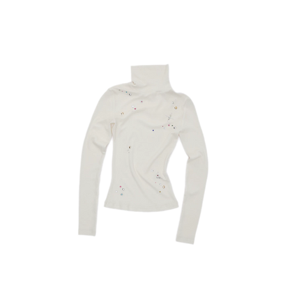 Top à col roulé en mérinos orné de strass