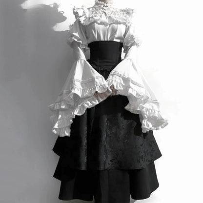 Victorian Ruffle Blouse Skirt Set