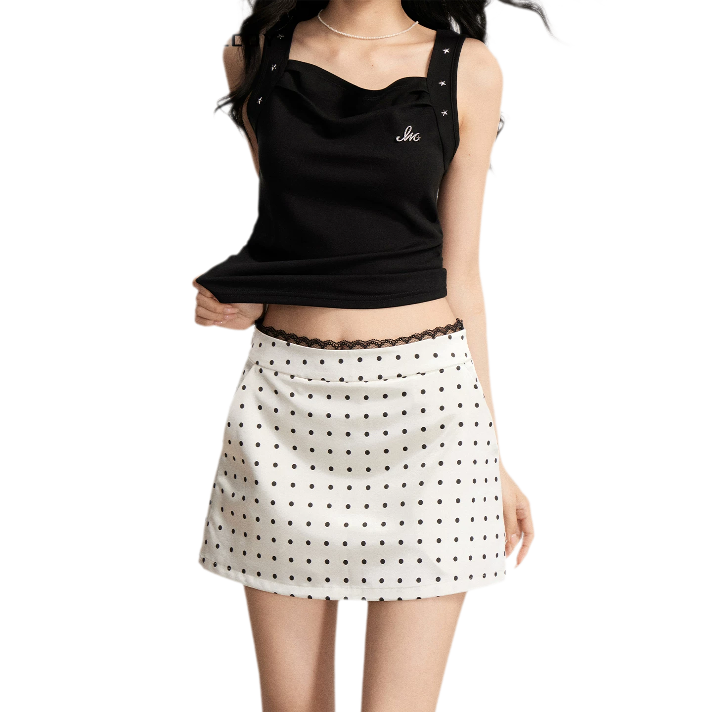 Lace Polka Dot Mini Skirt