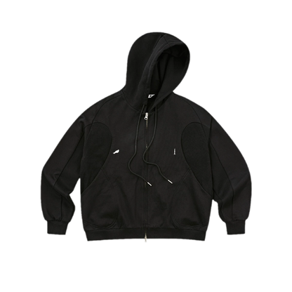 Ribbed Panel Hooded Zip Jacket