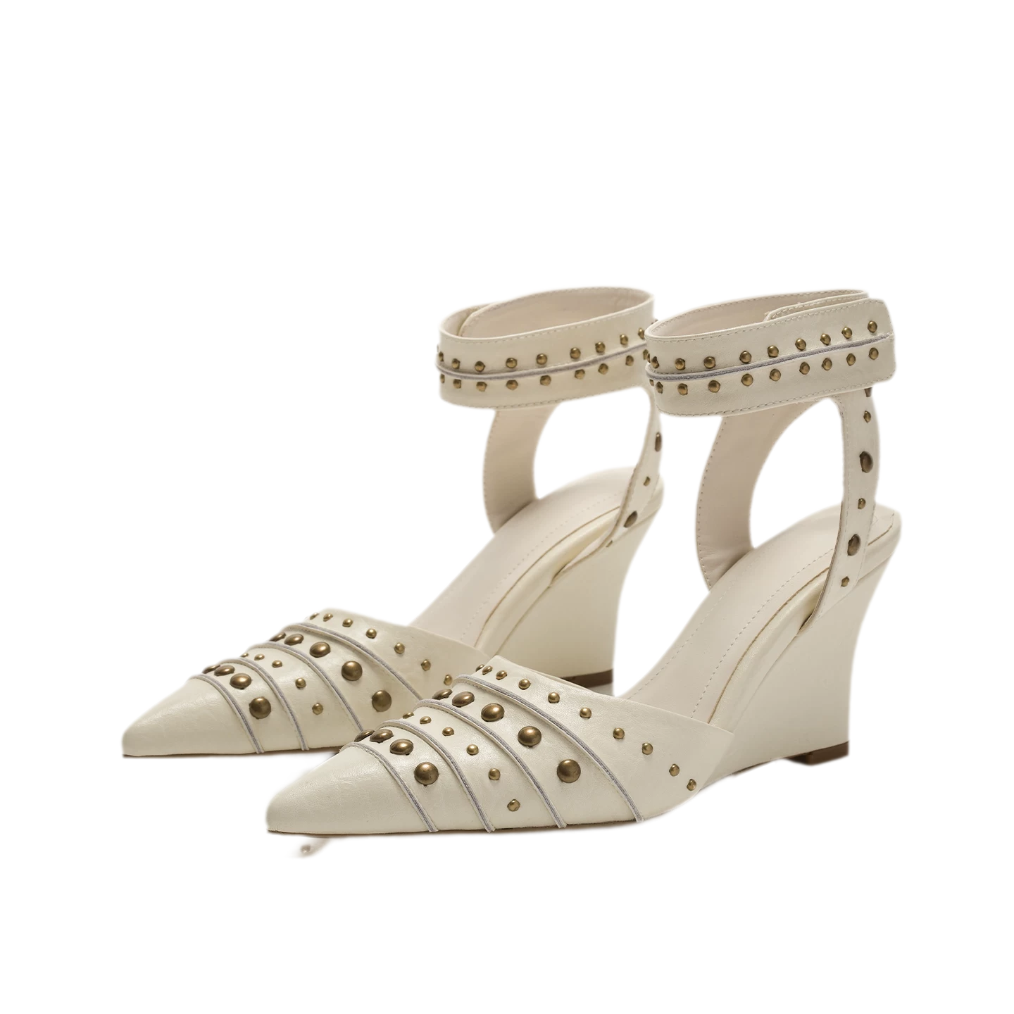 Studded Pointed-Toe Wedge Sandals