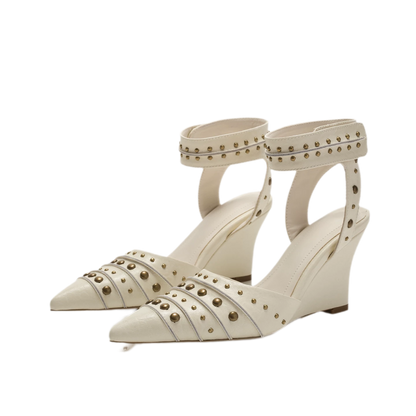 Studded Pointed-Toe Wedge Sandals