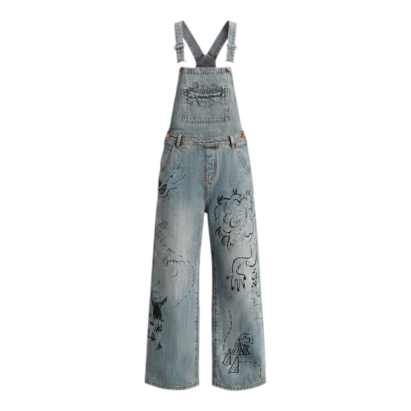 Graffiti Wide-Leg Overalls